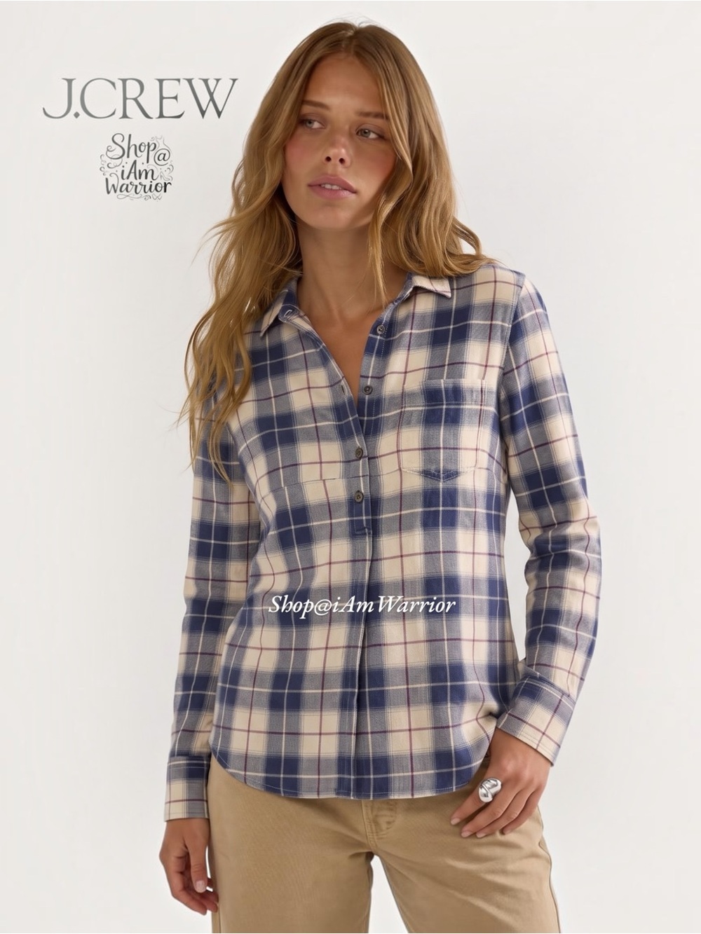 J.Crew plaid ‘boy fit’ 3/4 button down top *shop@iamwarrior